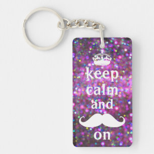 White Moustache With Purple And Pink Sparkle Key Ring