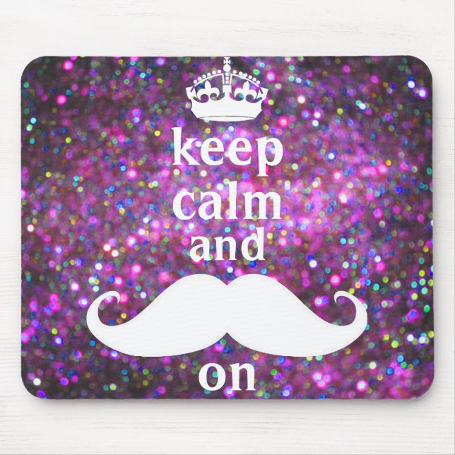 White Moustache With Purple And Pink Sparkle Mouse Pad (Front)