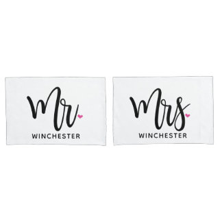 White Mr. + Mrs. (name) Personalised Pillowcases