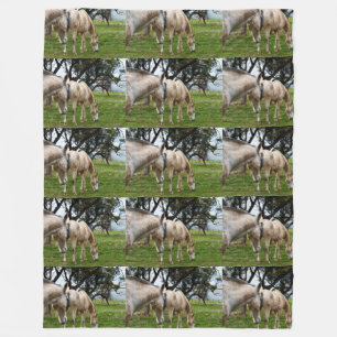 White Muddy Horses Grazing, Large Fleece Blanket