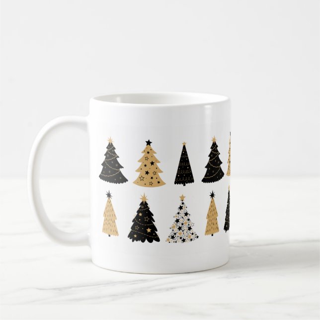 White Mug/Cups in Black and Gold Christmas Tree Coffee Mug (Left)