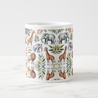 White mug featuring a vibrant jungle animal 