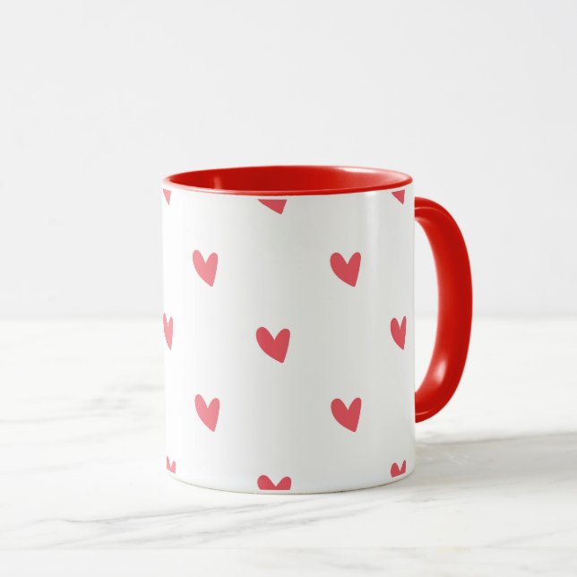 White Mug – Wavy Red Hearts (Front Right)