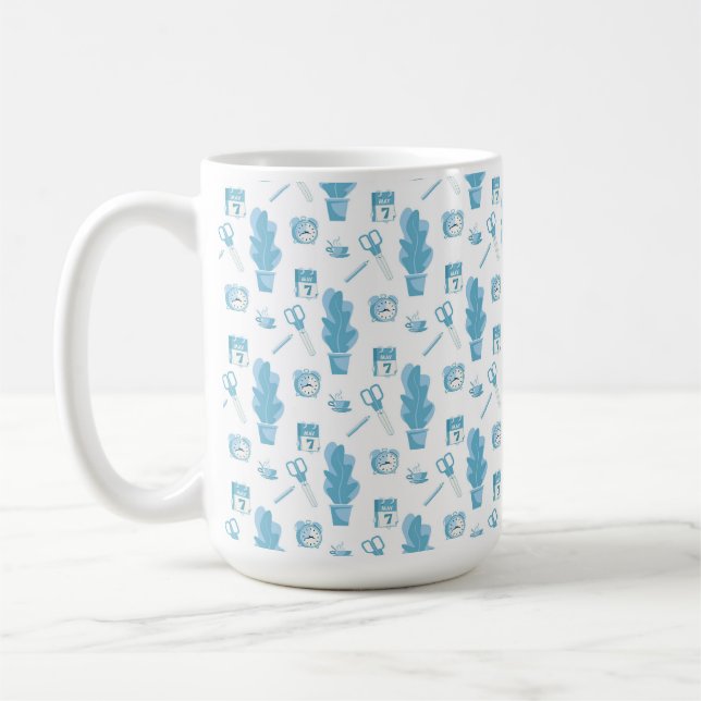 White mug with a blue cactus pattern (Left)
