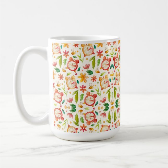 White mug with a colorful floral pattern (Left)