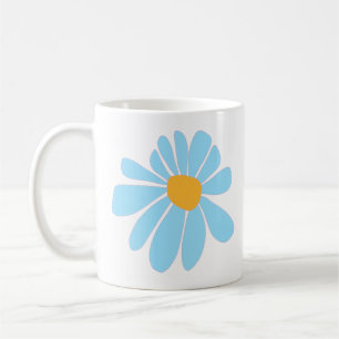 white mug with a soft blue hand-drawn daisy
