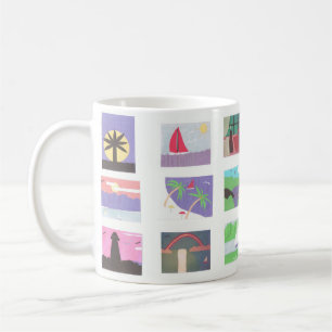 White Mug with Beach and Nature Scenes