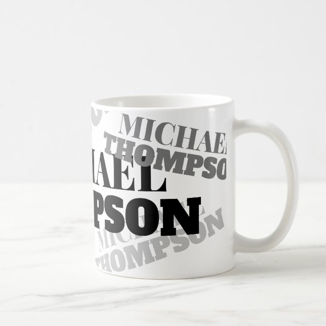 white-mug with black gray serif-font bold name coffee mug (Right)