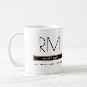 White mug with name and initials