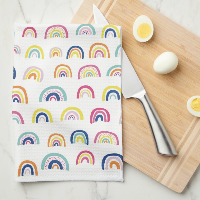 White Multi Rainbow Tea Towel (Quarter Fold)
