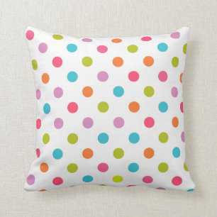 White Multicolor Polka Dot Throw Pillow