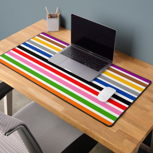 White Multicolor Stripes Lines Pattern Design  Desk Mat (Creator Uploaded)