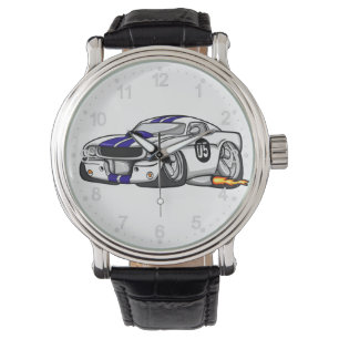 White muscle car cartoon - Choose background color Watch