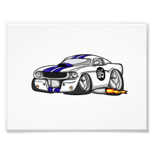 White muscle car cartoon - Choose background colou Photo Print
