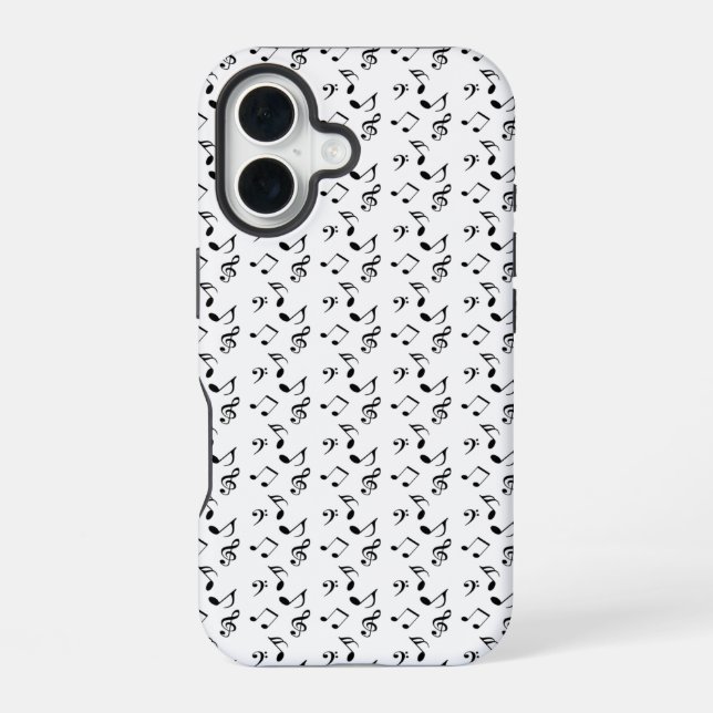 white music notes iPhone 16 case (Back)