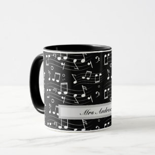 White music notes on black background  mug
