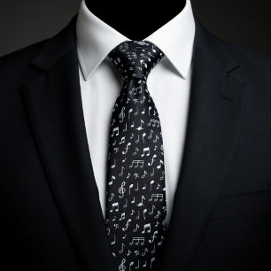 White Music Notes on Black Tie