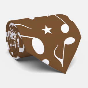 White Music Notes on Dark Brown Tie