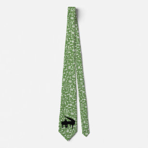 WHITE MUSIC NOTES ON GREEN-PIANO TIE