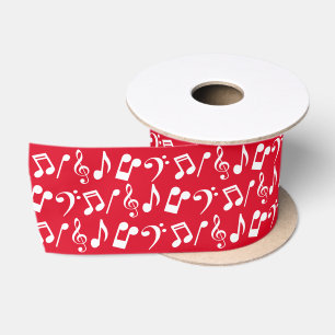 White Music Notes (Red) Satin Ribbon