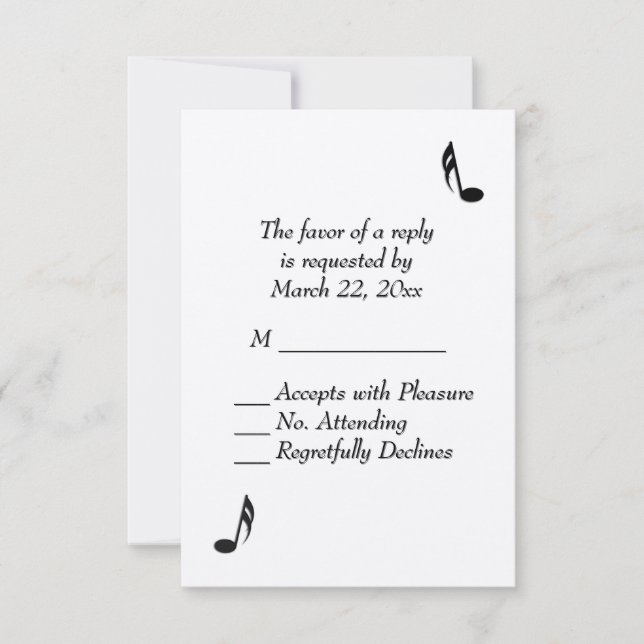 White Music Wedding RSVP Card (Front)