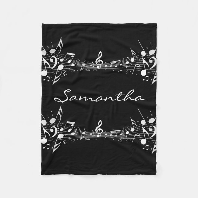 White Musical Notes Doubled Design Fleece Blanket (Front)
