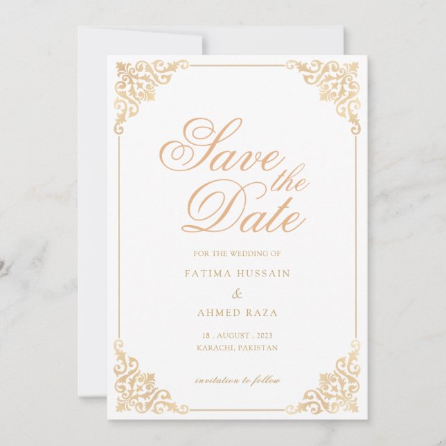 White Muslim Save The Date Announcement Card (Front)