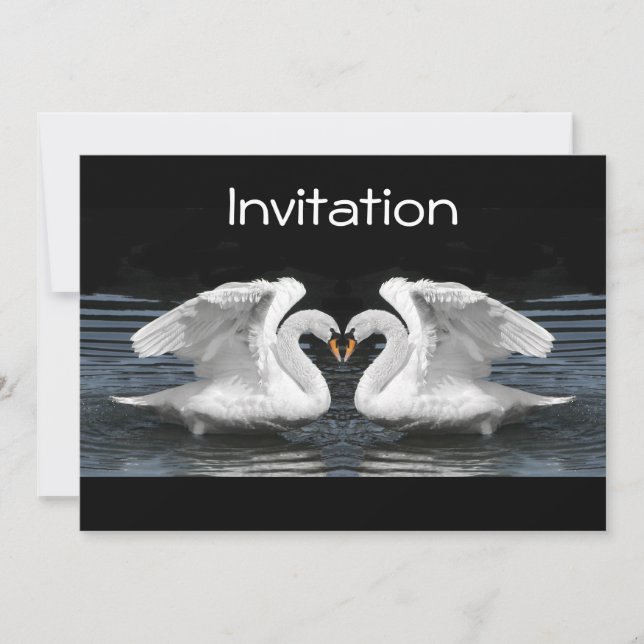 White Mute Swan Mirror Image Invitation (Front)
