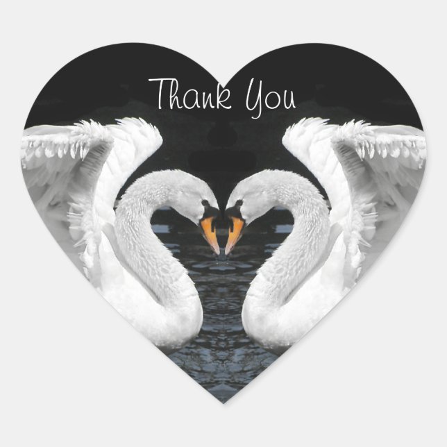 White Mute Swan Mirror Image - Thank You Heart Sticker (Front)