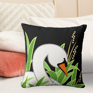 White Mute Swan On Black Cushion