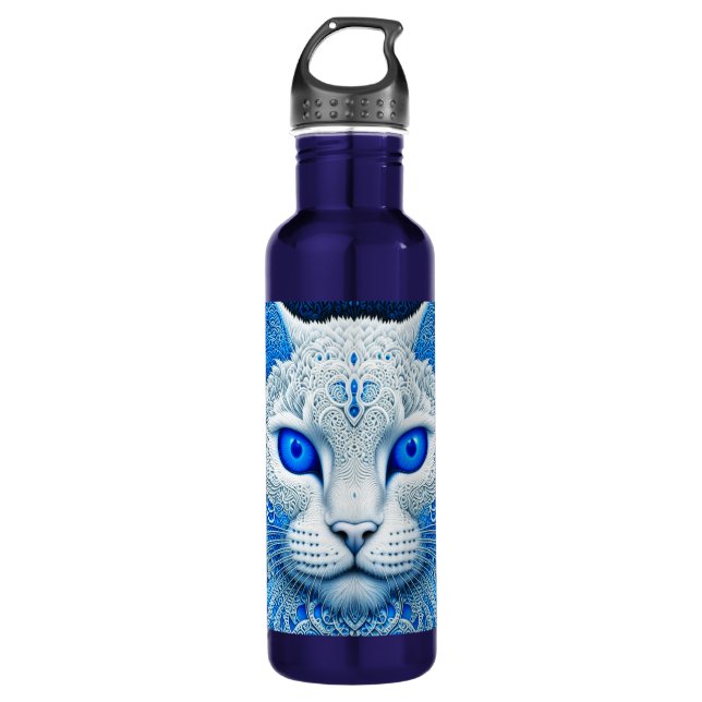 White Mystical Cat Ethereal AI Art 710 Ml Water Bottle (Front)