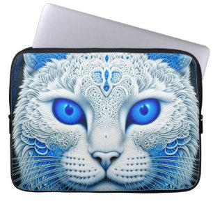 White Mystical Cat Ethereal AI Art Laptop Sleeve