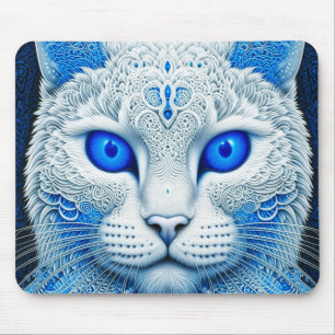 White Mystical Cat Ethereal AI Art Mouse Pad