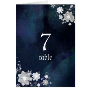 White n Navy Blue Winter Wedding Table Numbers