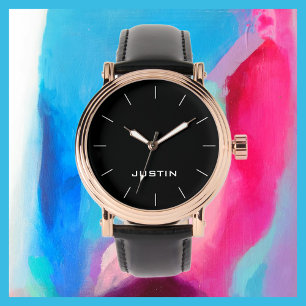 White Name Classy Rose Gold Men's Black Band Wrist Watch