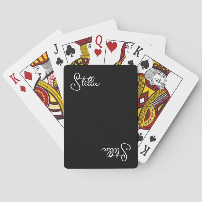White Name printed on Black minimal Playing Cards (Back)