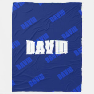 White Name & Repeating Blue Name on Dark Navy Blue Fleece Blanket