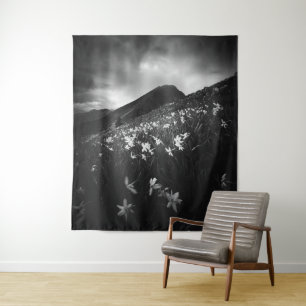 White narcissus flowers in darkness tapestry