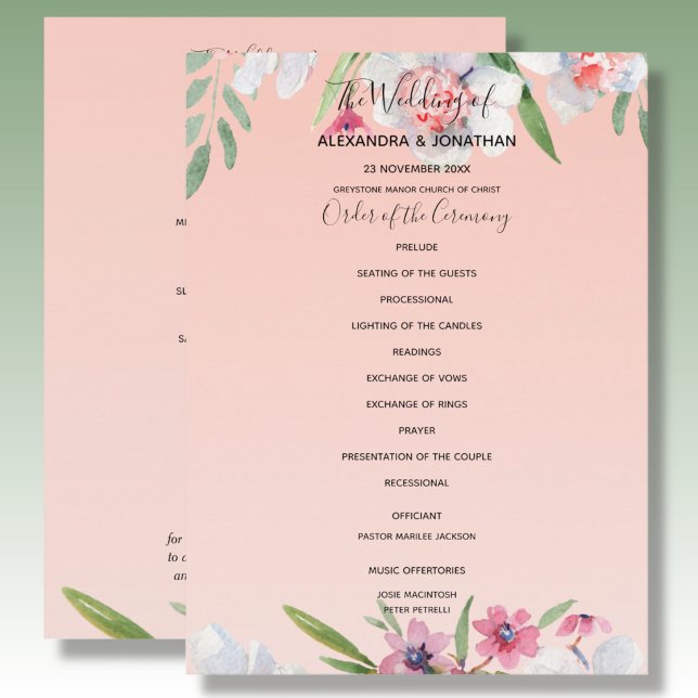 White Narcissus on Apricot Pink Wedding Program (Creator Uploaded)
