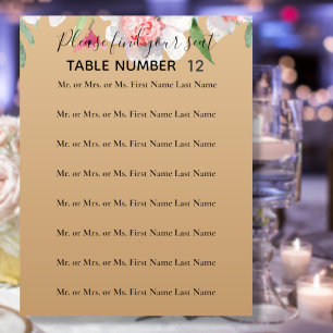 White Narcissus on Champagne Wedding Seating Sign