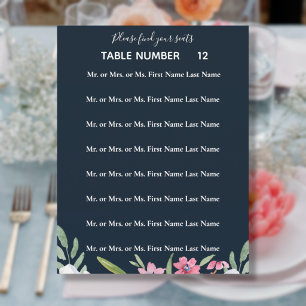 White Narcissus on Navy Wedding Seating Flyer
