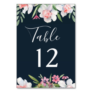 White Narcissus on Navy Wedding Table Number