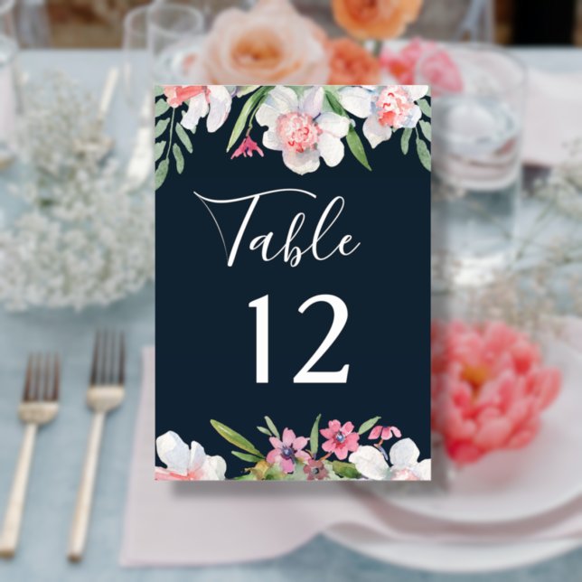 White Narcissus on Navy Wedding Table Number (Creator Uploaded)
