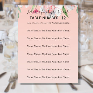 White Narcissus on Pink Wedding Seating Flyer