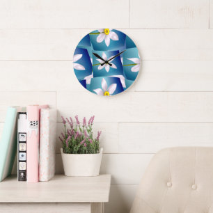 White Narcissus Pattern Large Clock