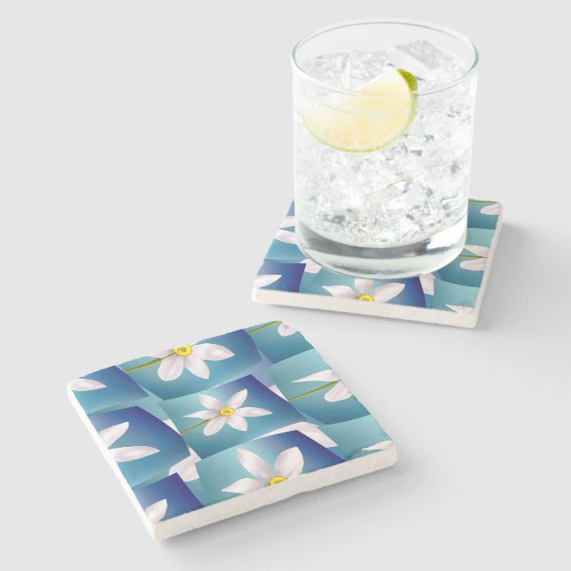 White Narcissus Pattern Stone Coaster (Side)