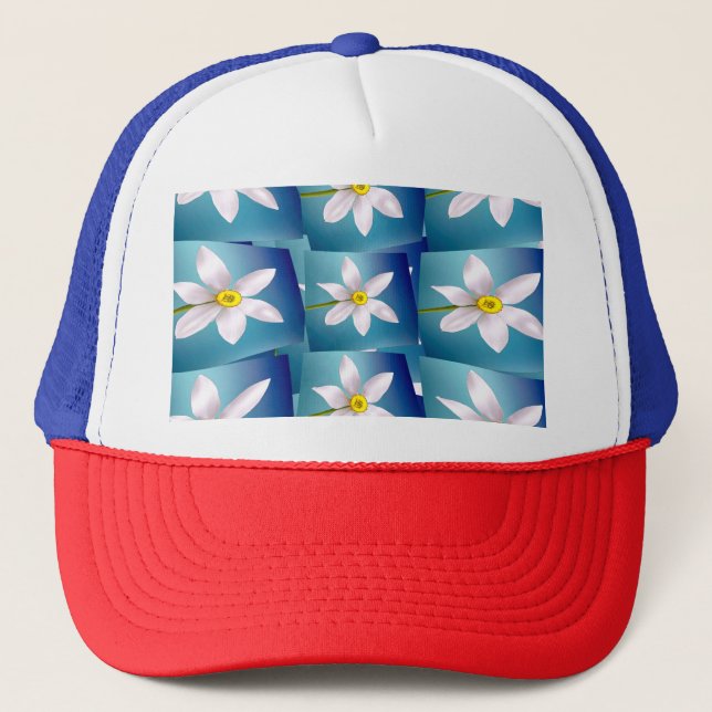 White Narcissus Pattern Trucker Hat (Front)