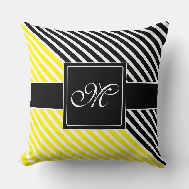 White Narrow Stripes + your back-colour & monogram Cushion (Front)