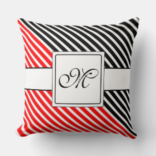 White Narrow Stripes + your back-colour & monogram Cushion