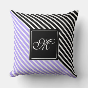White Narrow Stripes + your back-colour & monogram Cushion
